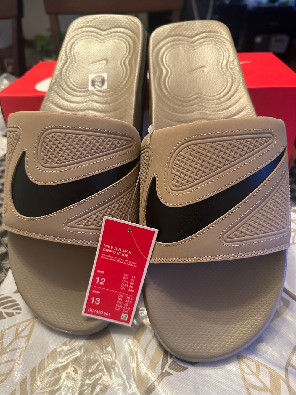 Nike Men's Slide Sandals in Taupe with Black Swoosh
